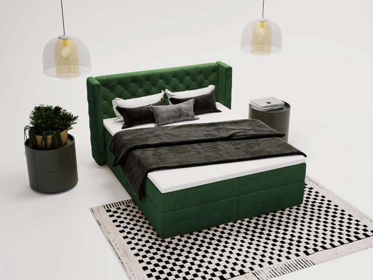 Łóżko kontynentalne z pojemnikiem na pościel 180x200 cm Lion Zielone