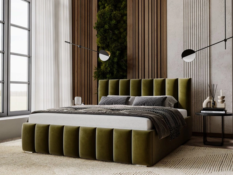 Łóżko tapicerowane z pojemnikiem i stelażem 180x200 Neos Zielone