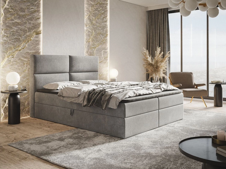 Łóżko kontynentalne z pojemnikiem na pościel 120x200 Hera Szare