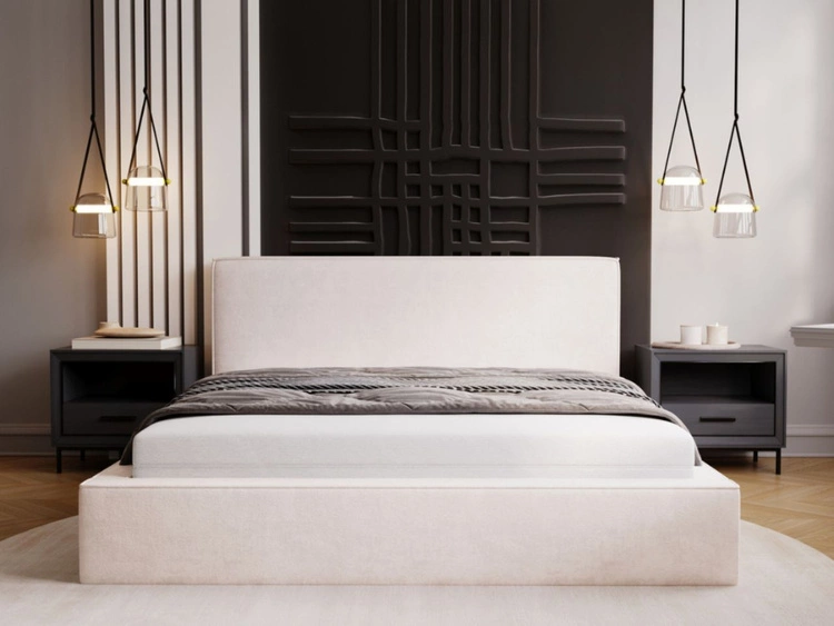 Łóżko tapicerowane z pojemnikiem i stelażem 200x200 Monaco Kremowe