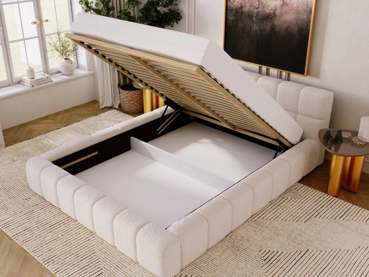 Łóżko tapicerowane z pojemnikiem i stelażem 180x200 Alicante Beżowe