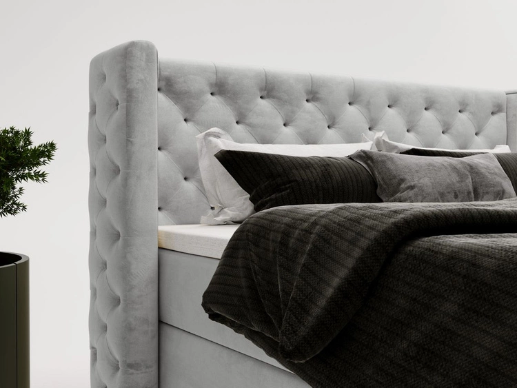 Łóżko kontynentalne z pojemnikiem na pościel 140x200 cm Lion Jasnoszare