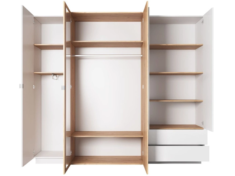 Szafa pięciodrzwiowa z drzwiami uchylnymi Morten Biała, Dąb Craft Złoty