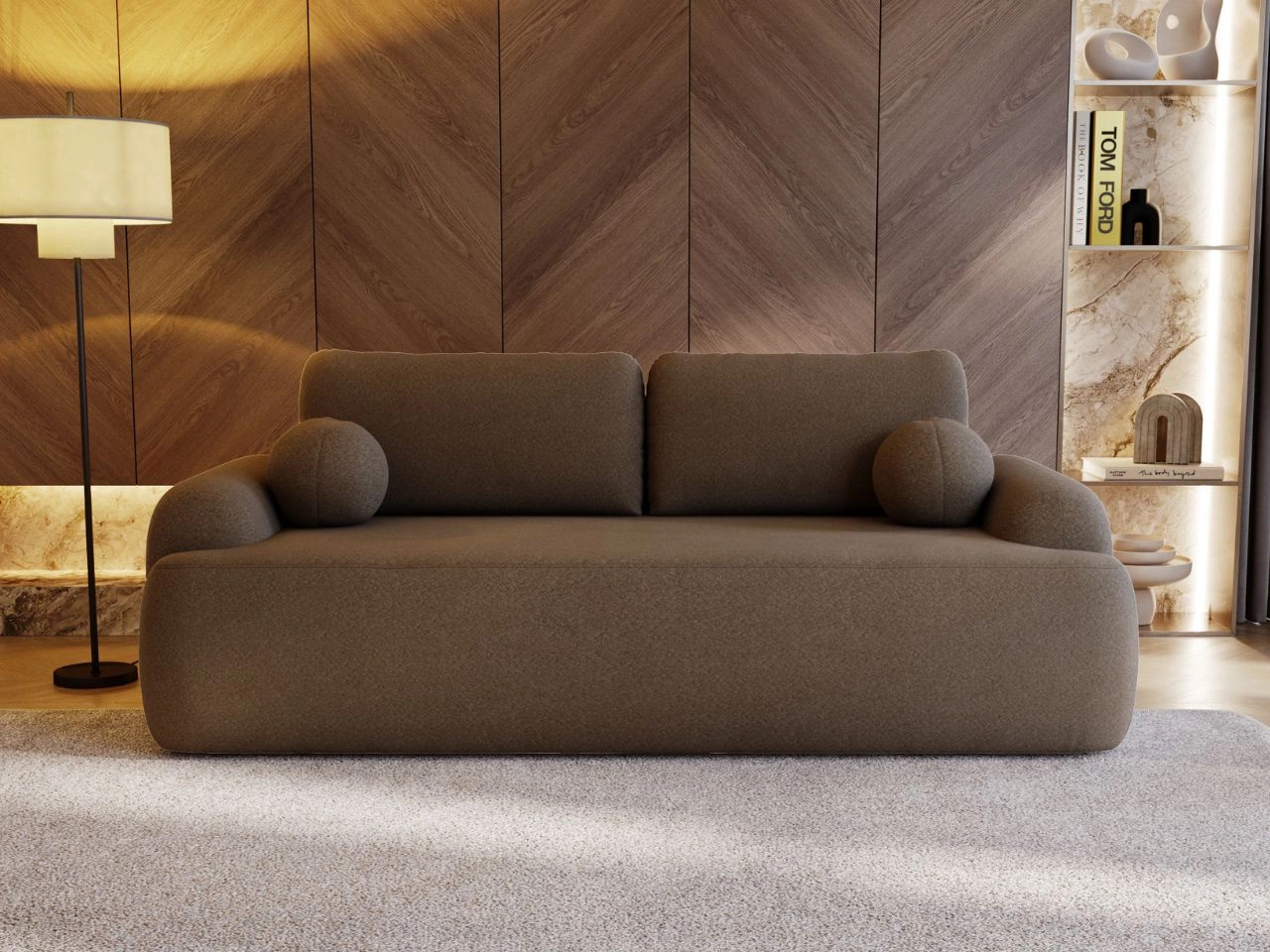 Kanapa z funkcją spania i pojemnikiem Aurio Brązowa