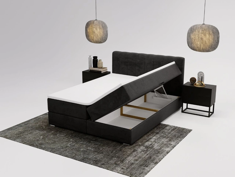 Łóżko kontynentalne z pojemnikami na pościel 120x200 Forte Czarne