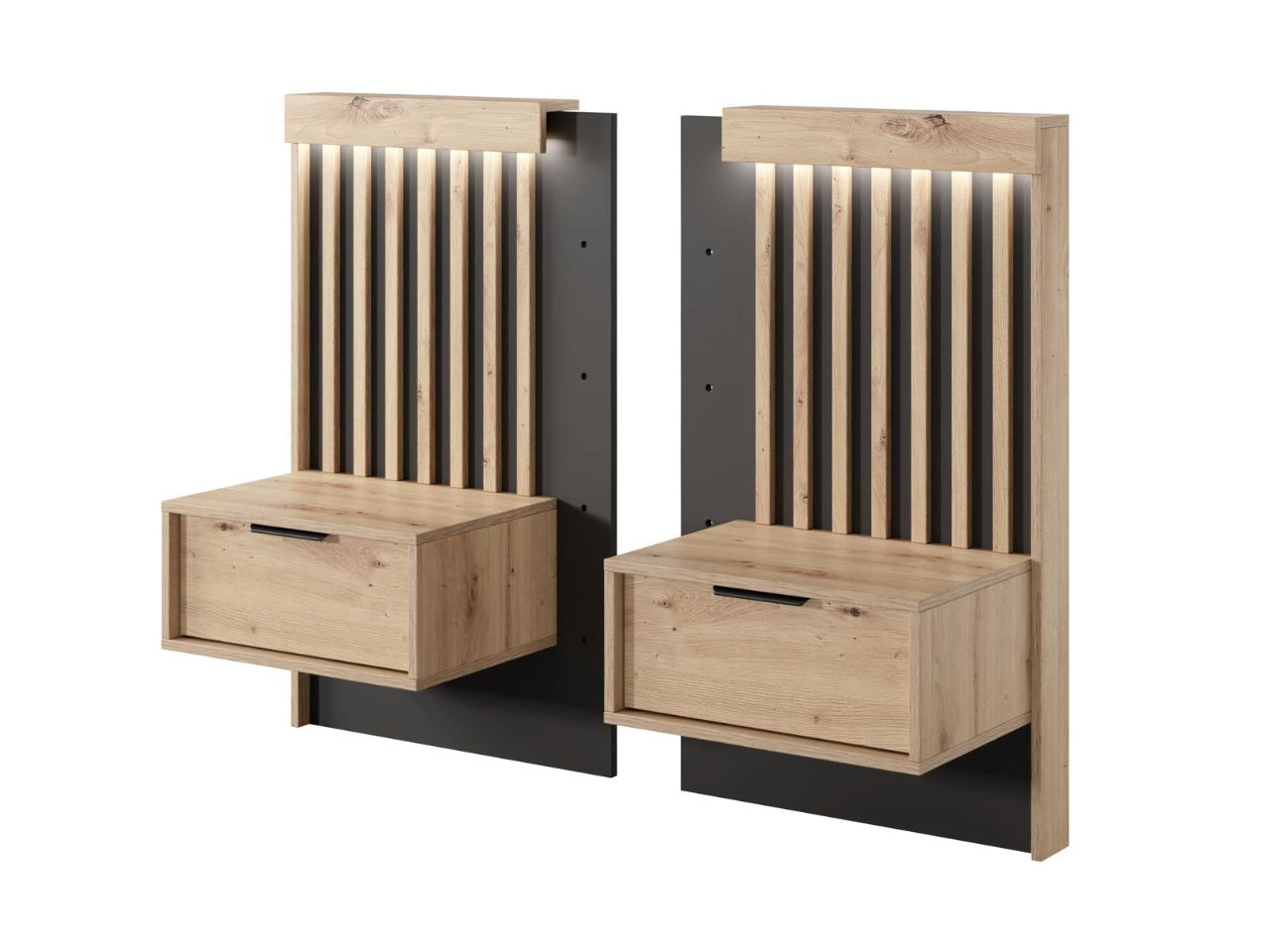Zestaw dwóch stolików nocnych Turia Dąb Artisan, Antracyt