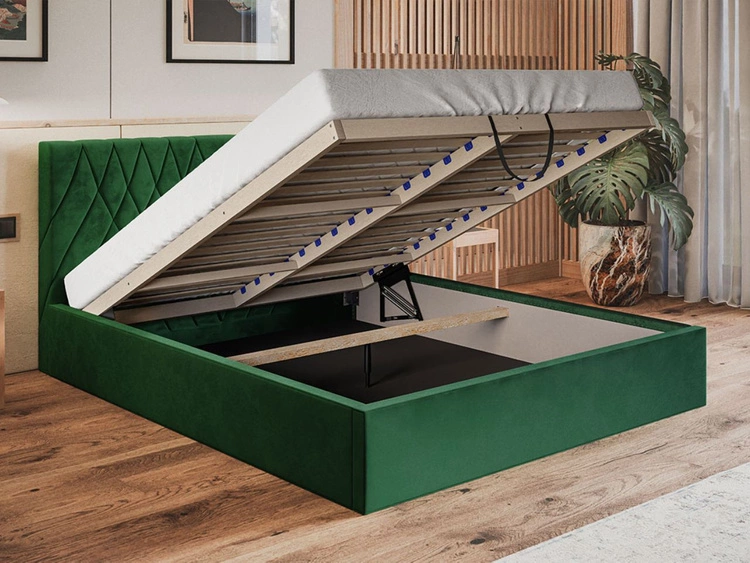 Łóżko tapicerowane z pojemnikiem i stelażem 120x200 Andri turkus