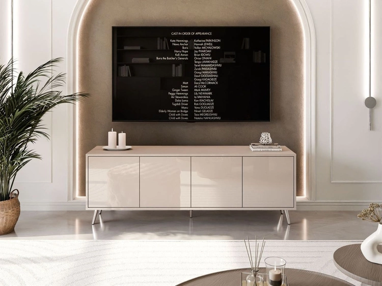 Szafka RTV pod telewizor z drzwiczkami na srebrnych nogach Vivance Kaszmir połysk