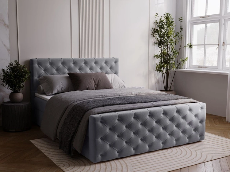 Łóżko kontynentalne z pojemnikiem na pościel 160x200 Montego Szare