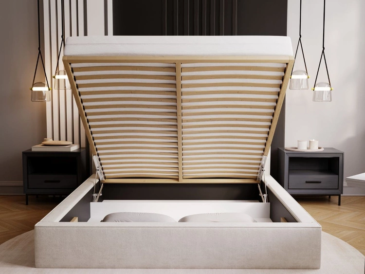 Łóżko tapicerowane z pojemnikiem i stelażem 140x200 Monaco Beżowe