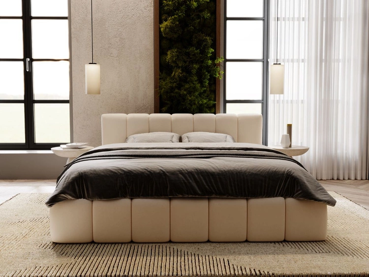 Łóżko tapicerowane z pojemnikiem i stelażem 120x200 Split Kremowy