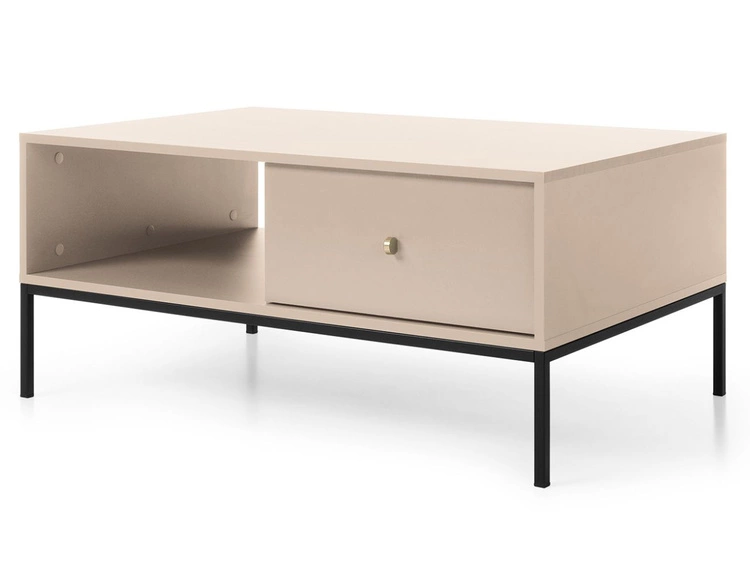 Stolik kawowy z szufladą na czarnych nóżkach Amor Beż piaskowy