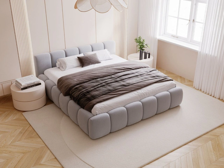 Łóżko tapicerowane z pojemnikiem i stelażem 160x200 Cloud Low szare