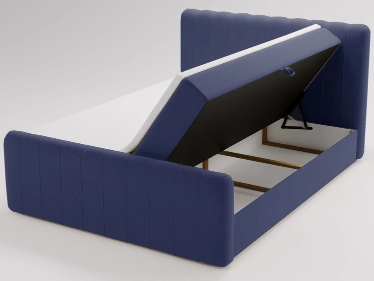 Łóżko kontynentalne z pojemnikiem na pościel 180x200 Osteno Ciemnoniebieskie