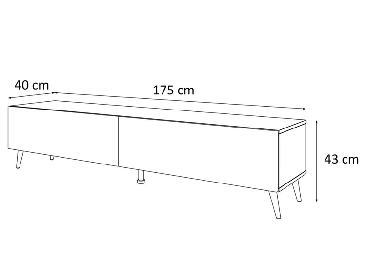 Szafka RTV dwudrzwiowa na srebrnych nóżkach 175 cm z oświetleniem LED Sorelle Czarny mat