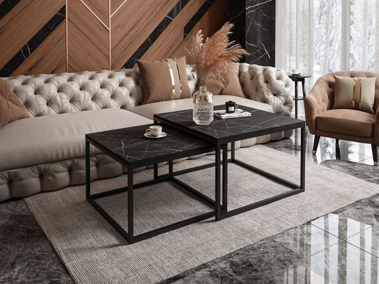 Stolik kawowy na czarnym metalowym stelażu Asumi Czarny 36x42