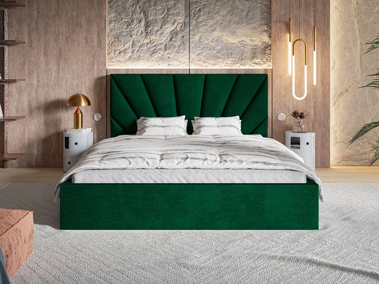Łóżko tapicerowane z pojemnikiem i stelażem 120x200 Orlo ciemnozielone
