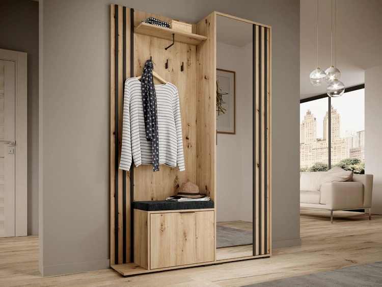 Garderoba z lustrem Macron Dąb Artisan z lamelami
