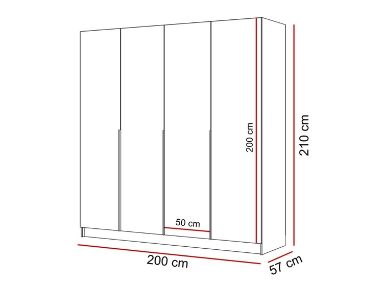 Szafa czterodrzwiowa z drzwiami uchylnymi i czarnymi uchwytami Ameli Biały Połysk