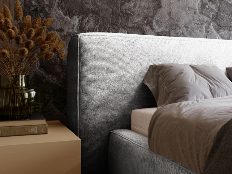 Łóżko tapicerowane z pojemnikiem i stelażem 160x200 cm Monza Jasnoszare