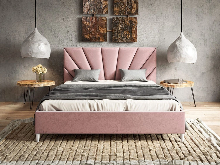 Łóżko tapicerowane ze stelażem 140x200 Fuzi różowe