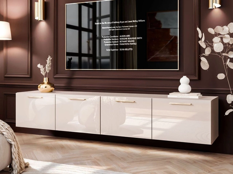 Szafka RTV wisząca pod telewizor z drzwiczkami i oświetleniem LED 200 cm Noaé Kaszmir