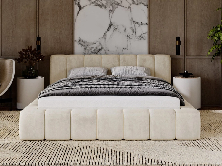 Łóżko tapicerowane z pojemnikiem na pościel 140x200 Ibiza Beżowe