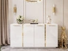 Czterodrzwiowa komoda 158 cm w stylu glamour ze złotymi uchwytami Lunelie biały połysk