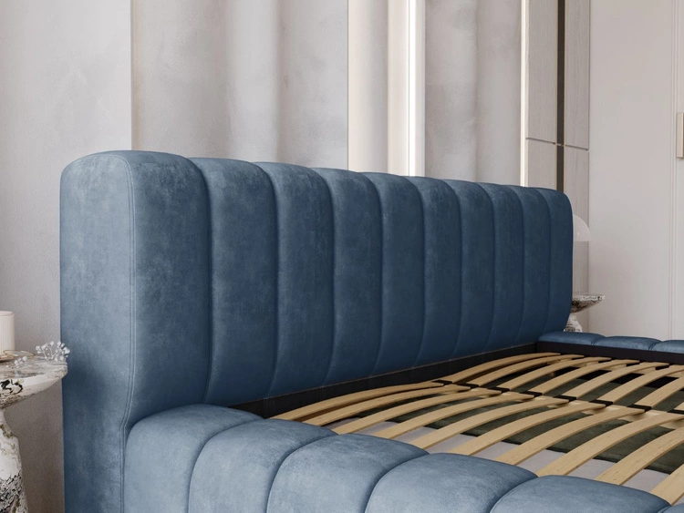 Łóżko tapicerowane z pojemnikiem na pościel i stelażem 140x200 Italia Niebieskie