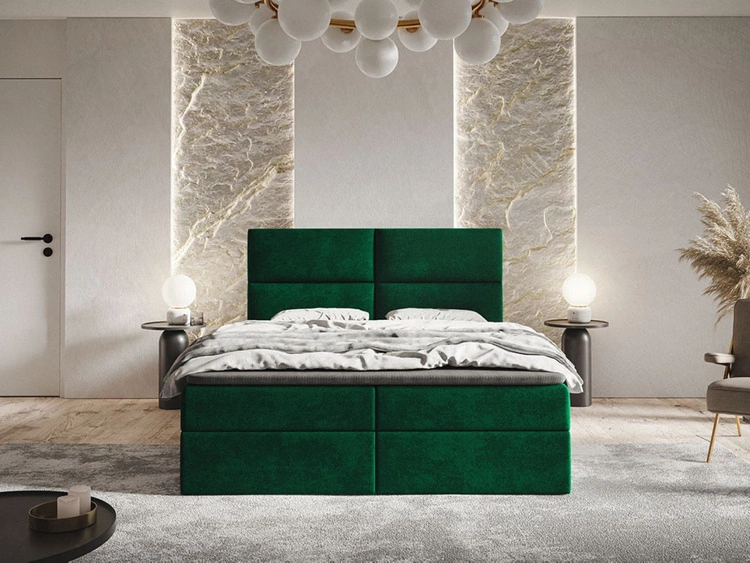 Łóżko kontynentalne z pojemnikiem na pościel 140x200 Hera Zielone