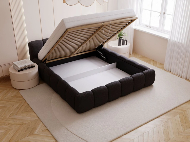 Łóżko tapicerowane z pojemnikiem i stelażem 180x200 Cloud Low czarne