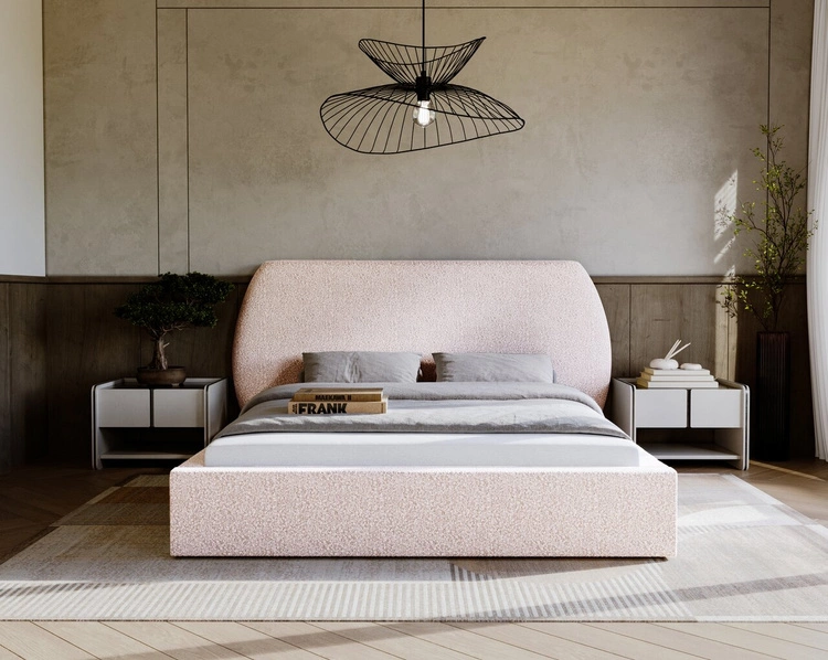 Łóżko tapicerowane z pojemnikiem i stelażem 140x200 cm Blossom Beżowe