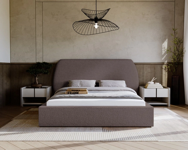 Łóżko tapicerowane z pojemnikiem i stelażem 140x200 cm Blossom Brązowe