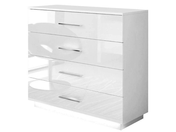 Komoda z czterema szufladami i oświetleniem LED Nuveo Biały połysk