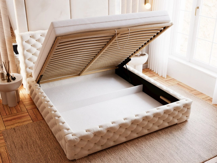 Łóżko tapicerowane z pojemnikiem i stelażem 160x200 Astra Beżowy