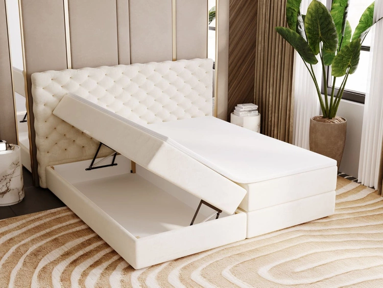 Łóżko kontynentalne z pojemnikiem na pościel 180x200 Bergamo beżowe