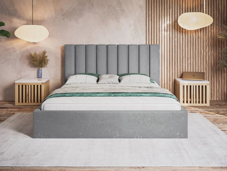 Łóżko tapicerowane z pojemnikiem i stelażem 160x200 Sesto szare