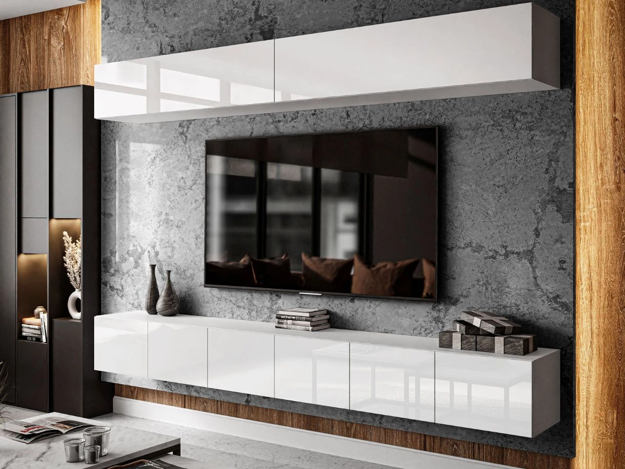 Wisząca meblościanka do salonu Nodoo Biały połysk