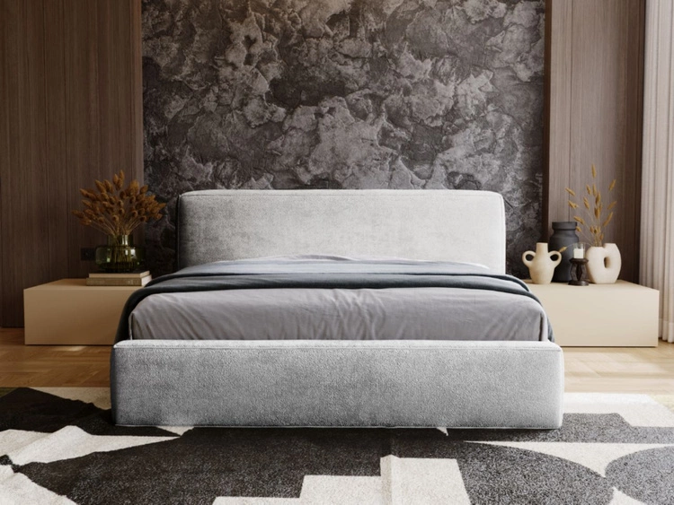 Łóżko tapicerowane z pojemnikiem i stelażem 140x200 cm Monza Jasnoszare