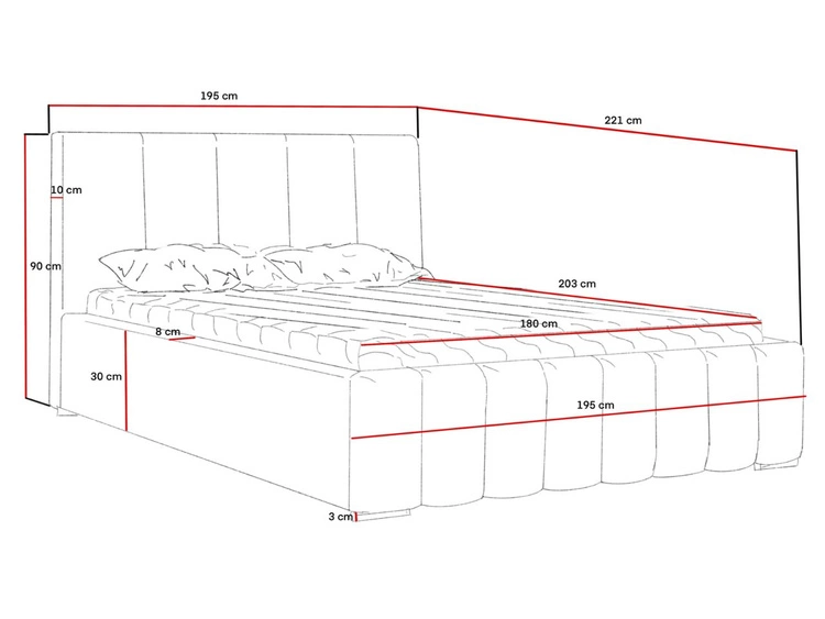 Tapicerowane łóżko z pojemnikiem 180x200 Story Niebieski