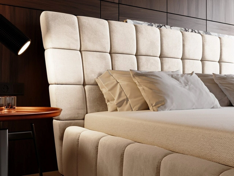 Łóżko tapicerowane z pojemnikiem i stelażem 160x200 cm Paris Beżowe