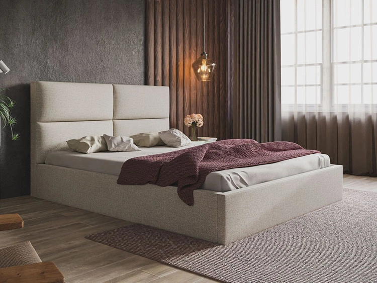 Łóżko tapicerowane z pojemnikiem i stelażem 140x200 Marad beżowe