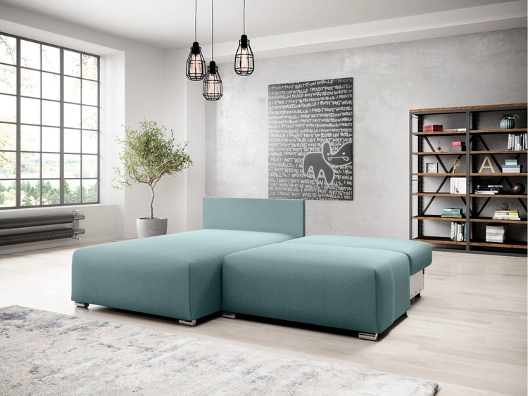 Narożnik L Lewy z funkcją spania i pojemnikiem Ronni Zielony