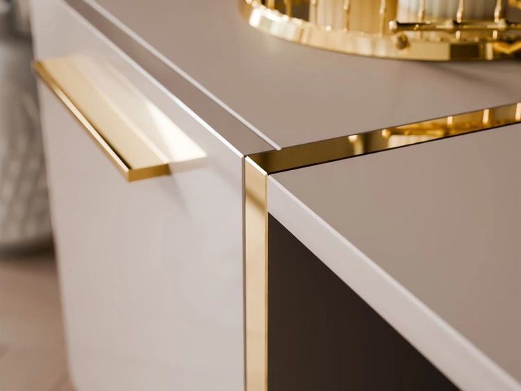 Szafka RTV w stylu glamour z szafkami i szufladą Lunelie kaszmir połysk