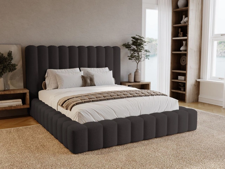 Łóżko tapicerowane z pojemnikiem i stelażem 140x200 cm Rotto Czarne