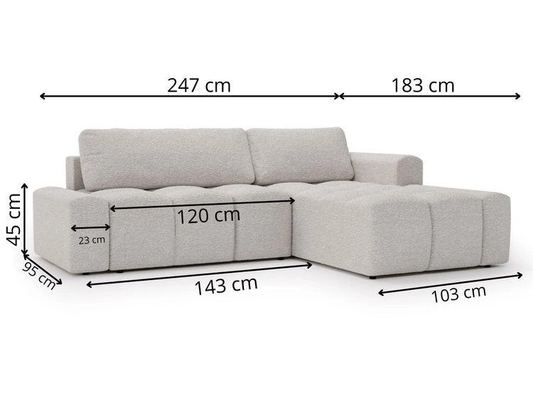 Narożnik L prawy z funkcją spania i pojemnikiem Lana Biały