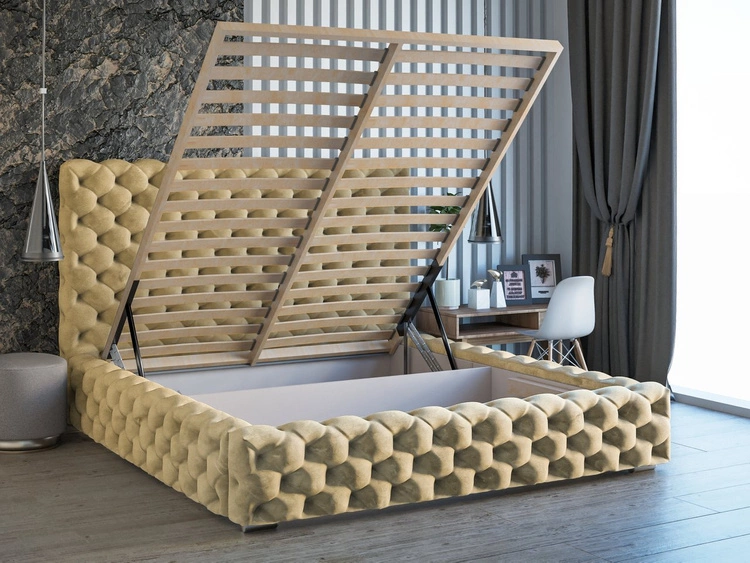 Łóżko tapicerowane z pojemnikiem i stelażem 200x200 Heaven Beżowy