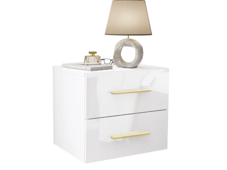 Podwieszany stolik nocny z dwoma szufladami Nuveo Lux Biały połysk