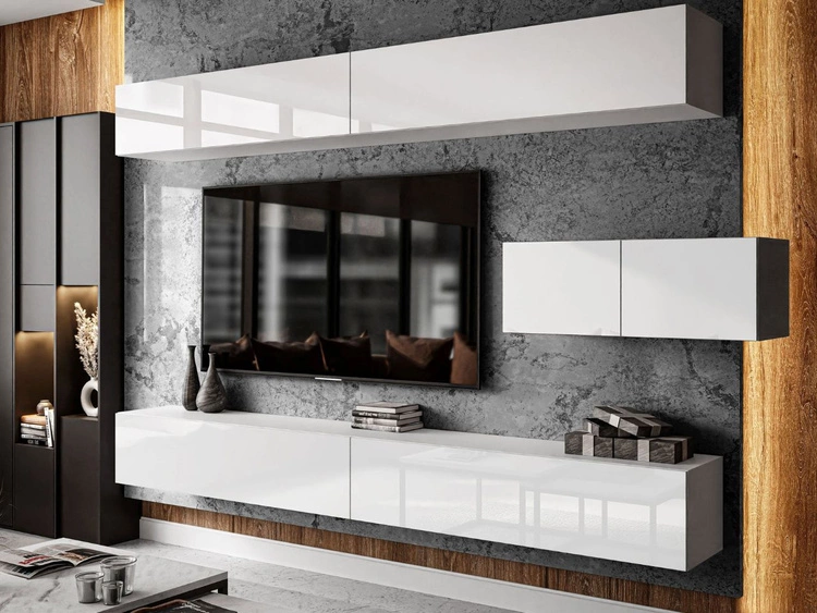 Wisząca meblościanka do salonu Nodoo Biały połysk