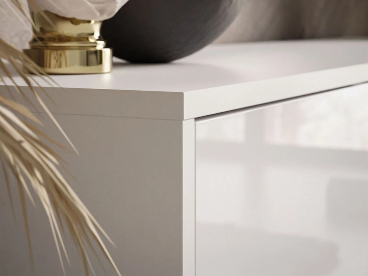 Szafka RTV pod telewizor z drzwiczkami na czarnym stelażu Vivance Biały połysk